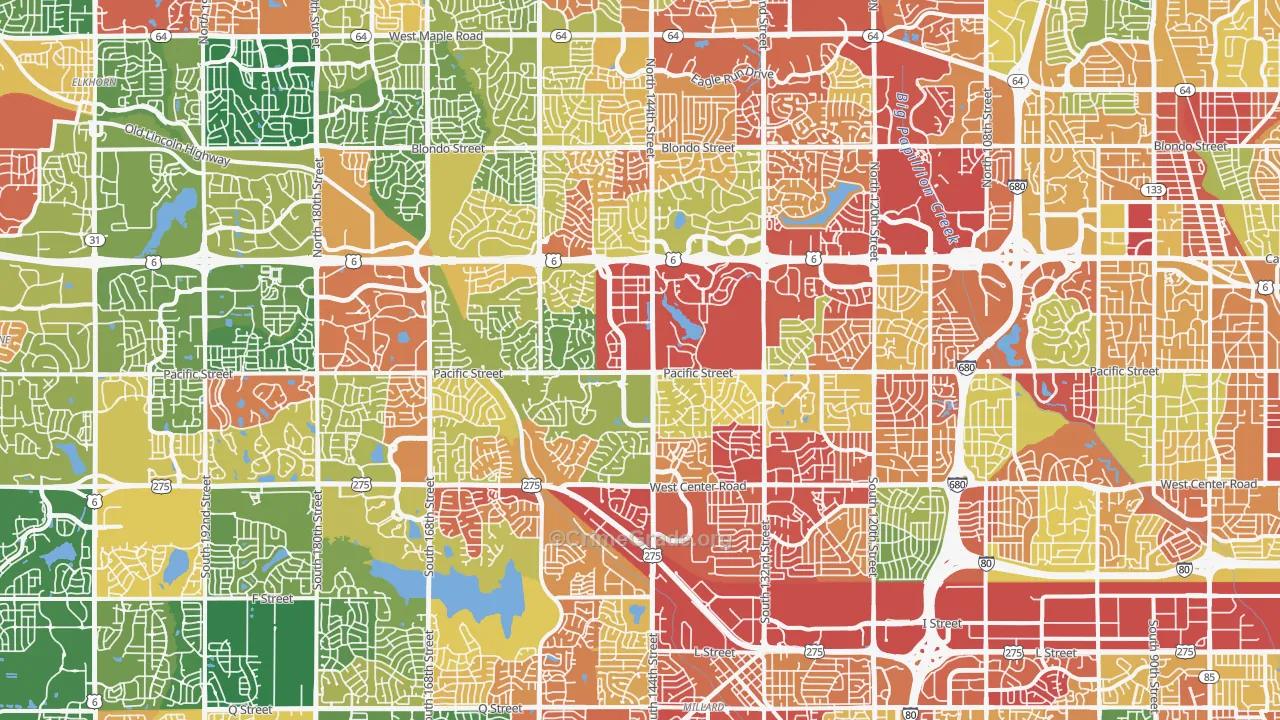 West Omaha, Omaha, NE Map of Arson Rates
