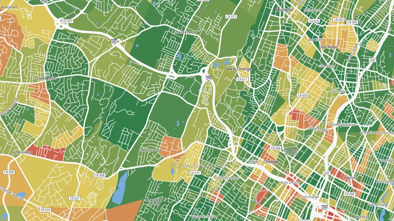 West Orange, NJ Map of Arson Rates