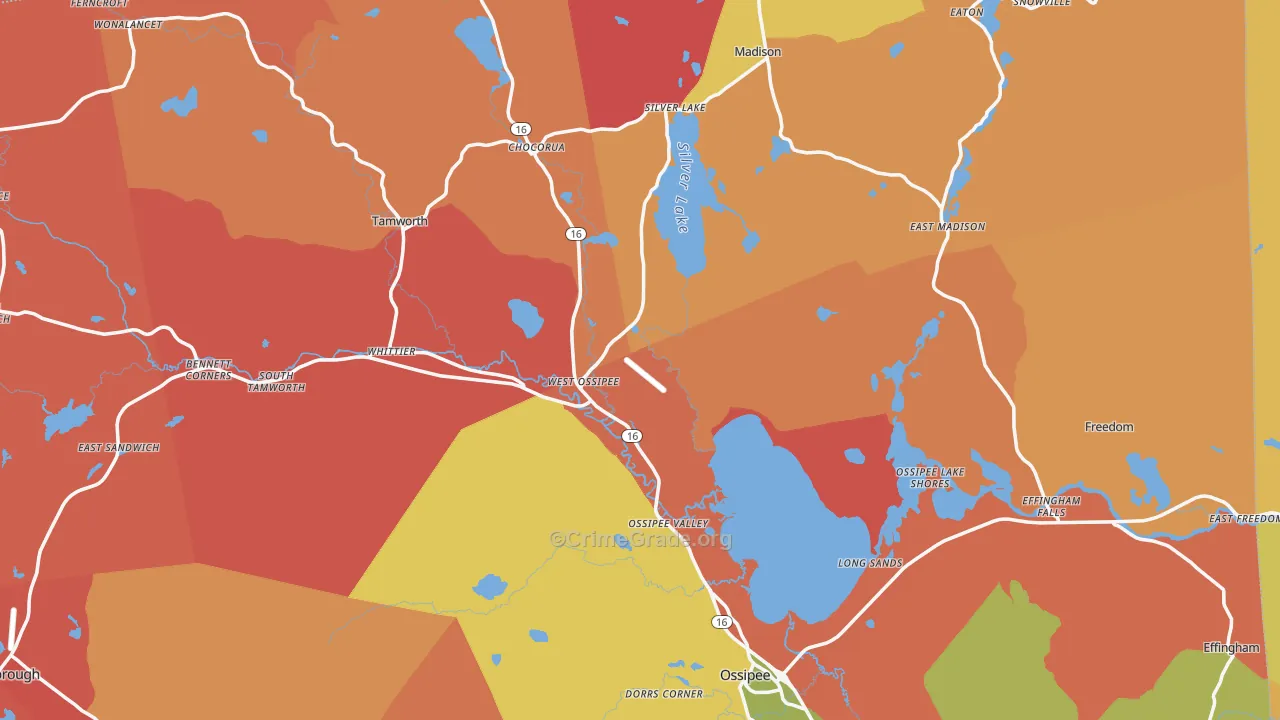 West Ossipee, NH Map of Arson Rates