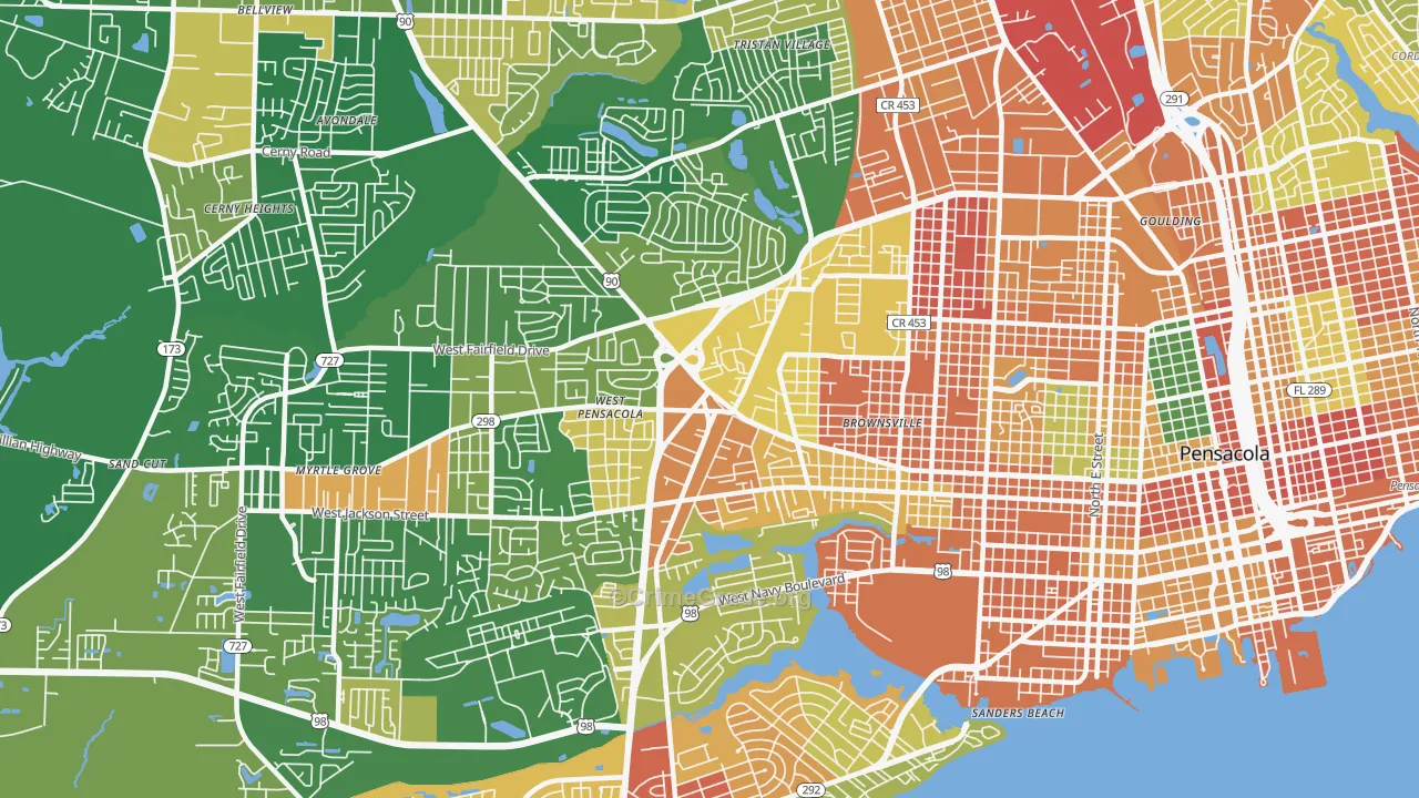 West Pensacola, FL Map of Arson Rates
