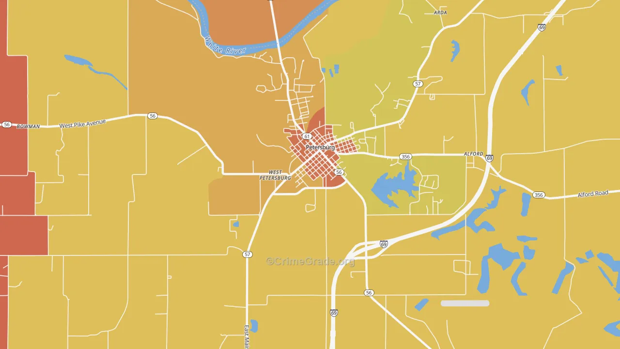 West Petersburg, IN Map of Arson Rates