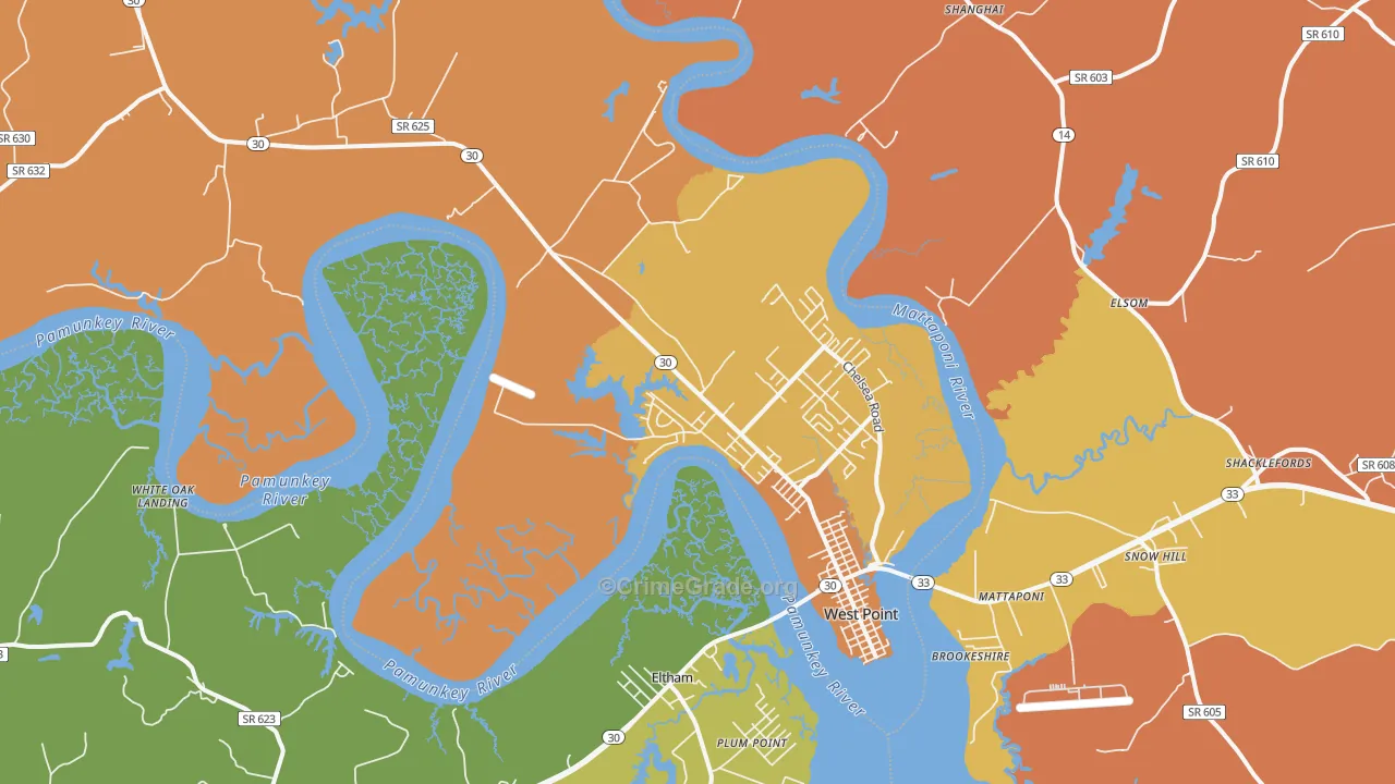 West Point, VA Map of Arson Rates