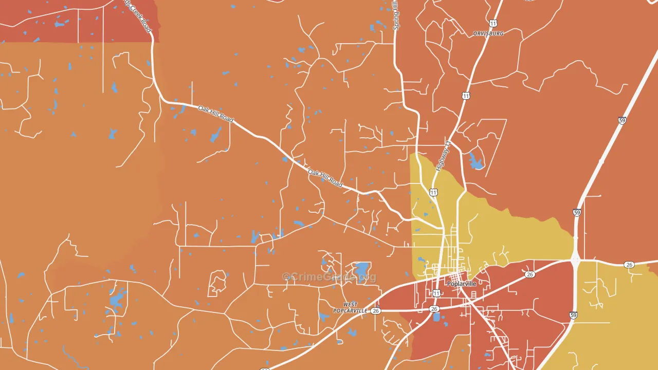 West Poplarville, MS Map of Arson Rates
