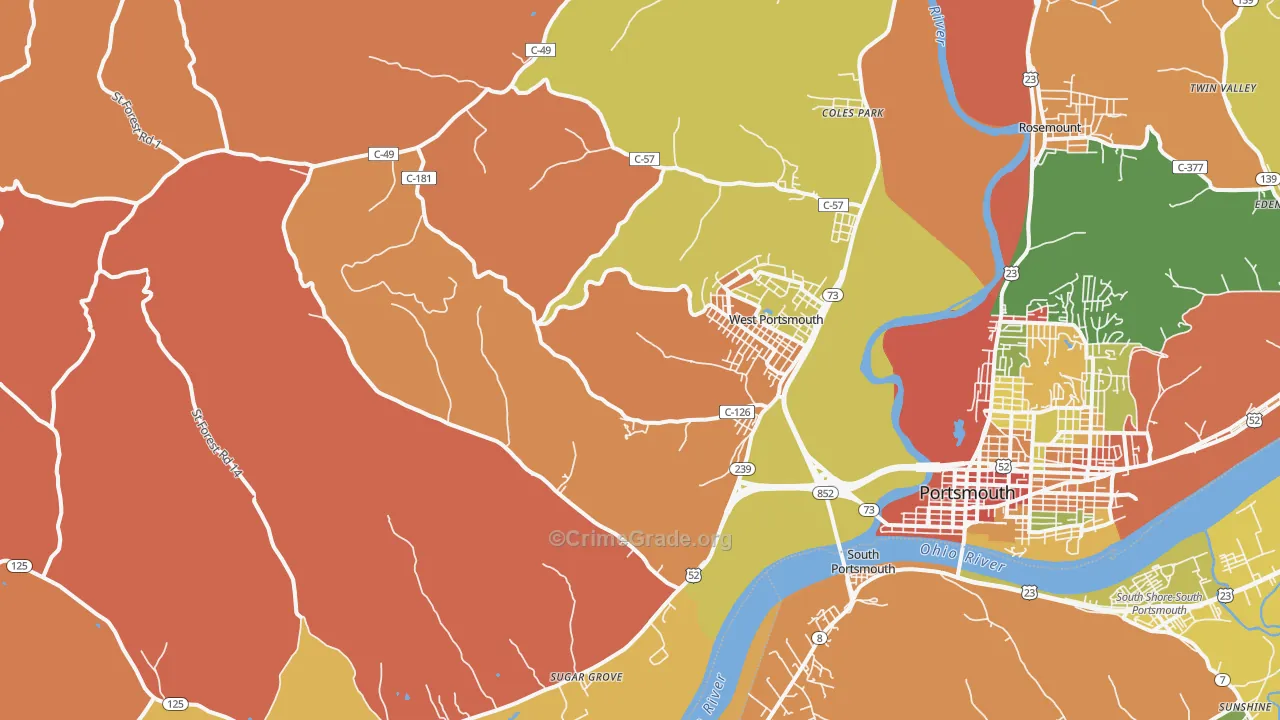 West Portsmouth, OH Map of Arson Rates