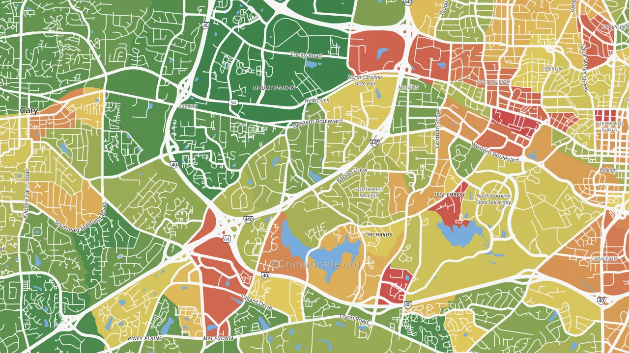 West, Raleigh, NC Map of Arson Rates