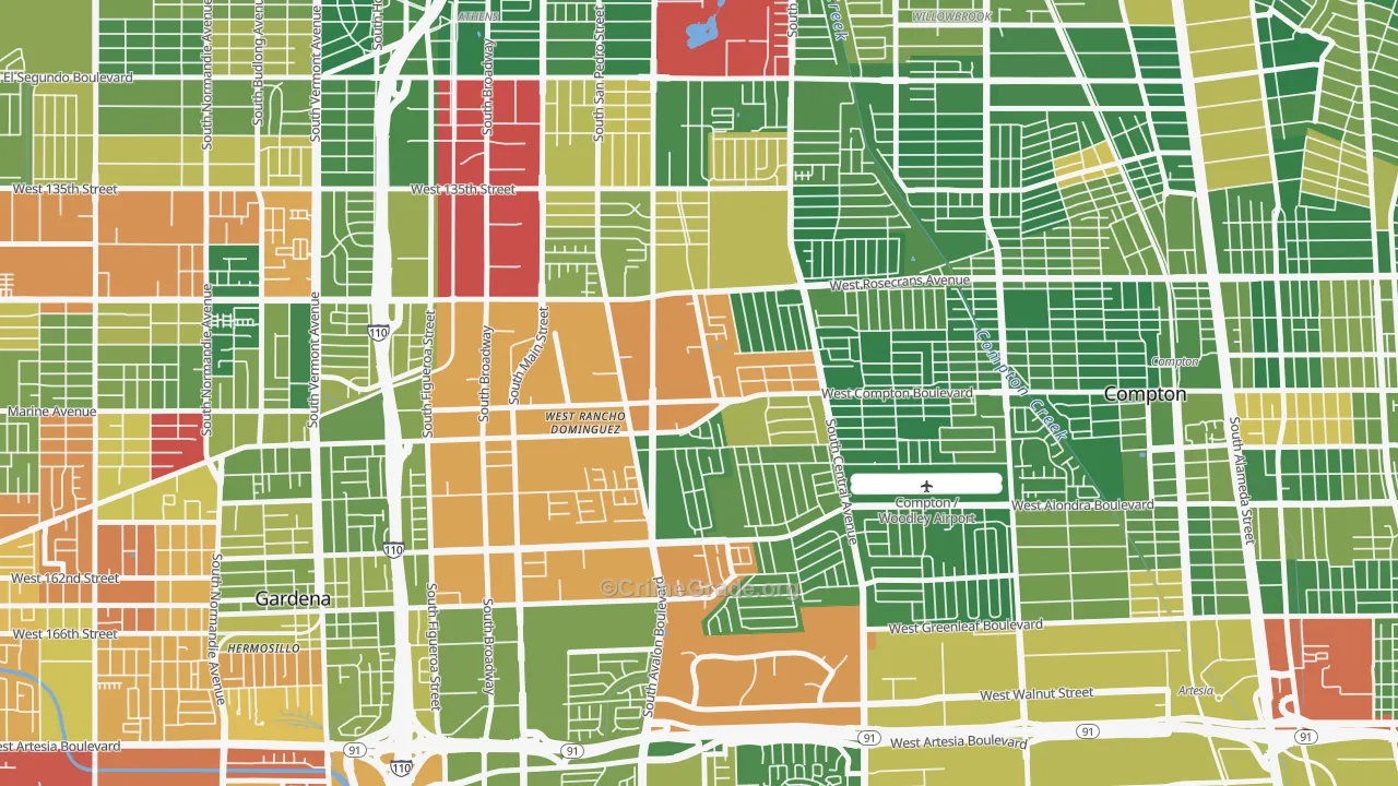 West Rancho Domingues, Compton, CA Map of Arson Rates