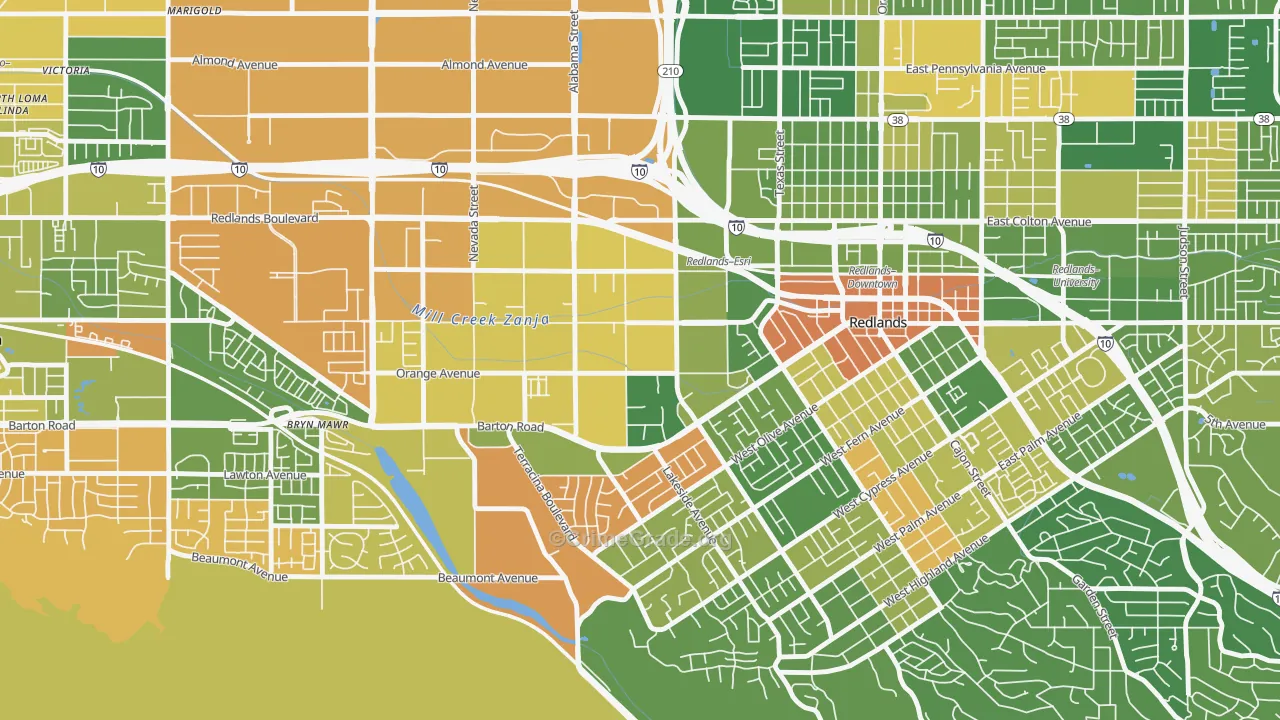 West Redlands, Redlands, CA Map of Arson Rates
