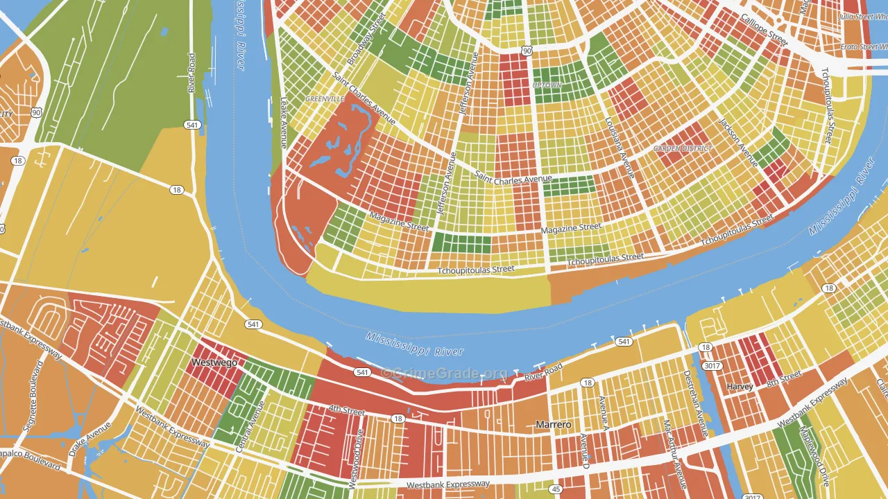 West Riverside, New Orleans, LA Map of Arson Rates