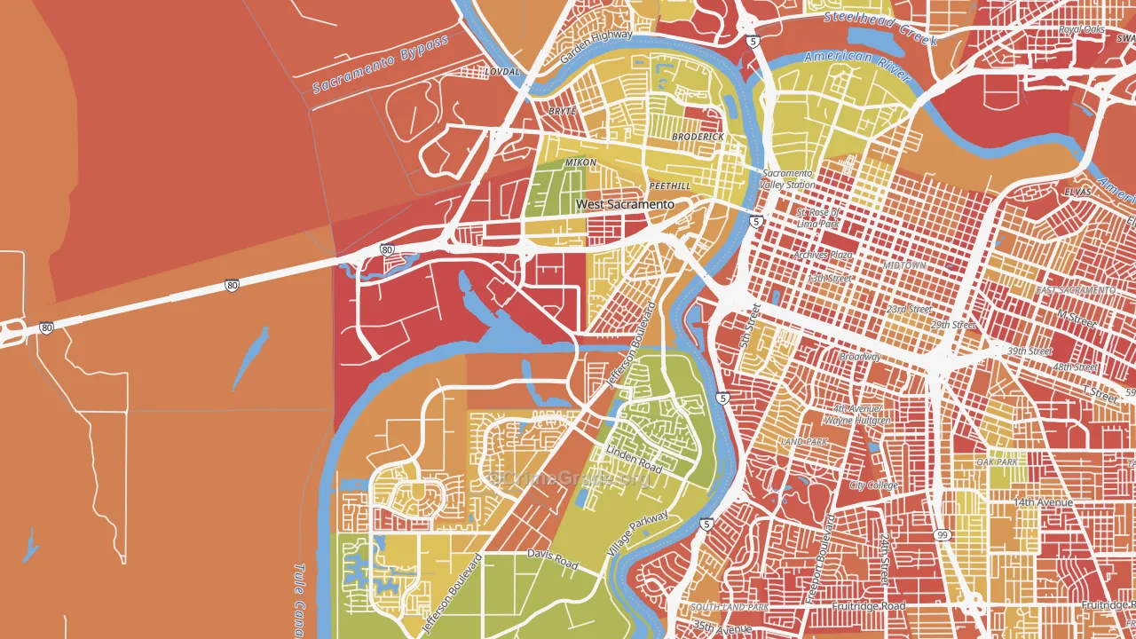 West Sacramento, CA Map of Arson Rates