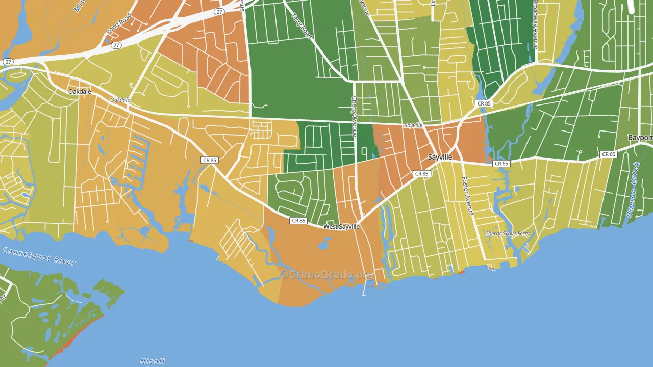 West Sayville, NY Map of Arson Rates