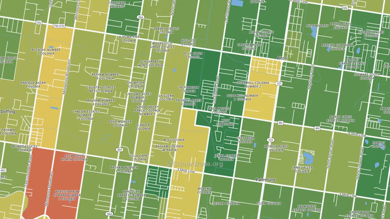 West Sharyland, Mission, TX Map of Arson Rates