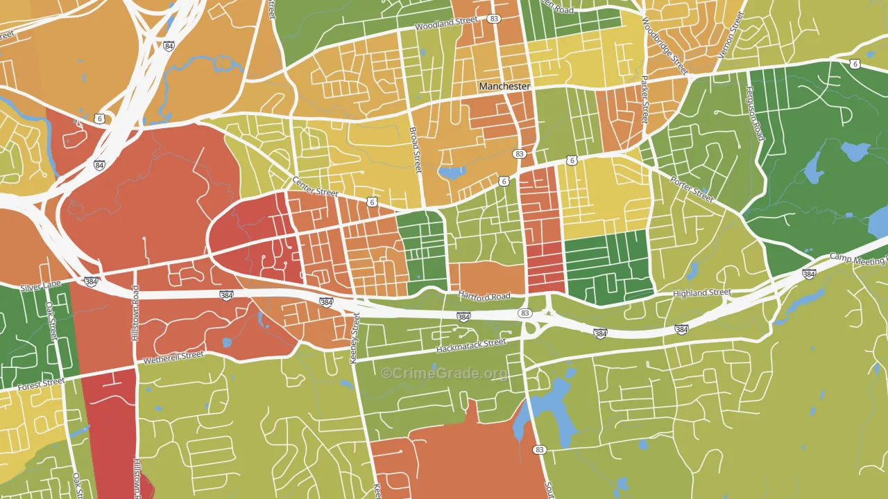 West Side Hartford, Manchester, CT Map of Arson Rates