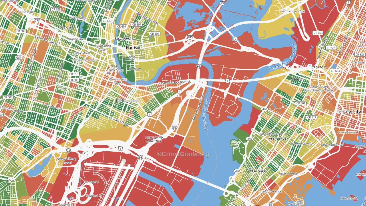 West Side, Newark, NJ Map of Arson Rates