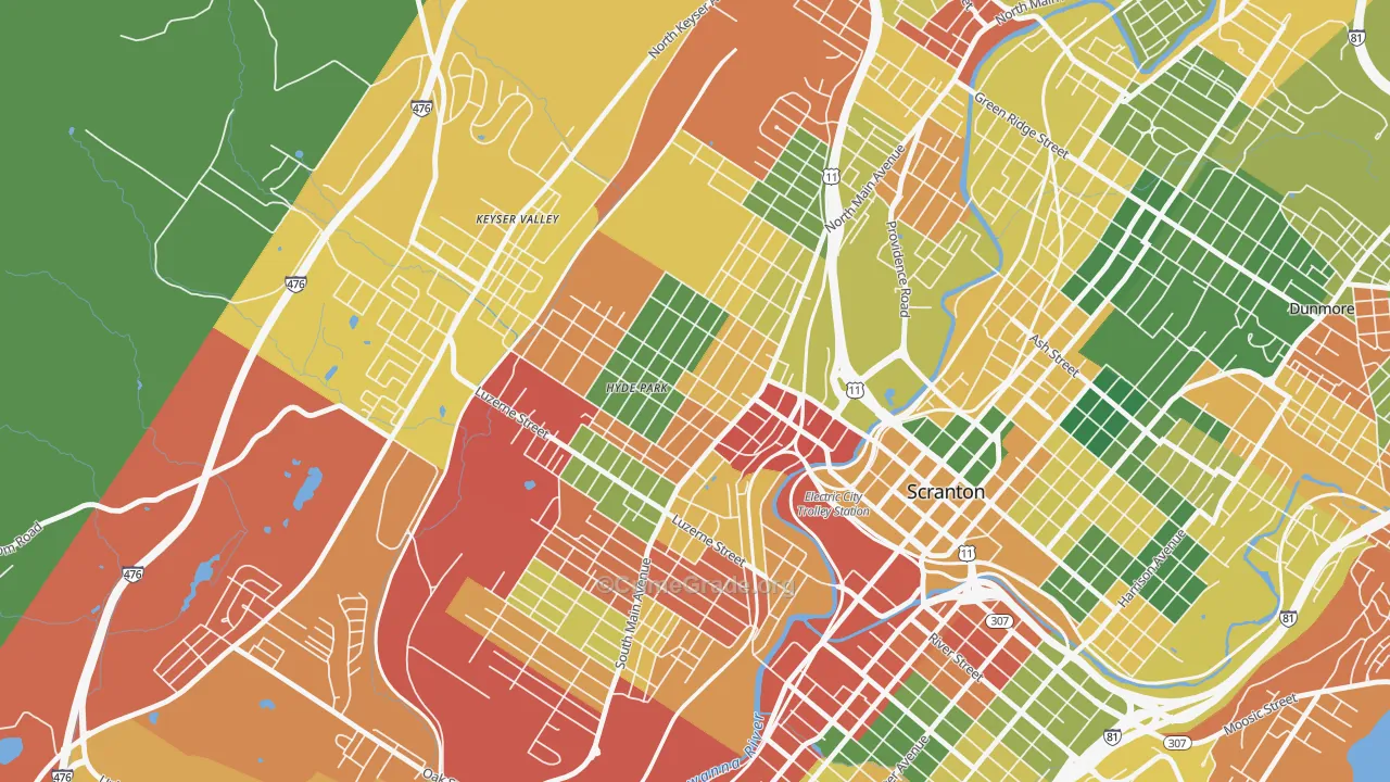 West Side, Scranton, PA Map of Arson Rates
