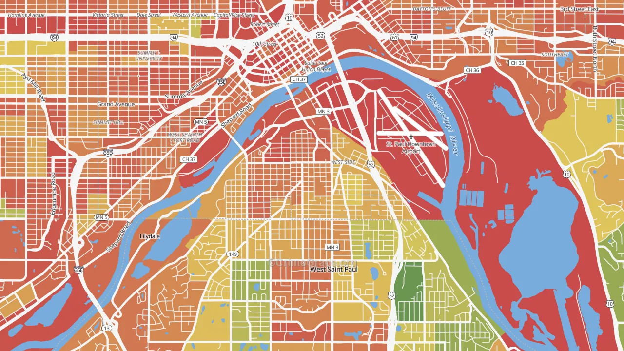 West Side, St. Paul, MN Map of Arson Rates