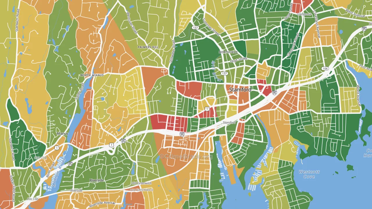 West Side, Stamford, CT Map of Arson Rates