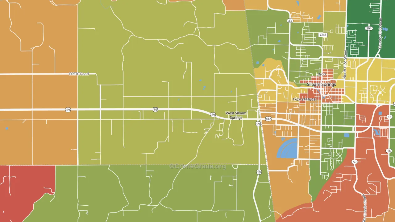 West Siloam Springs, OK Map of Arson Rates