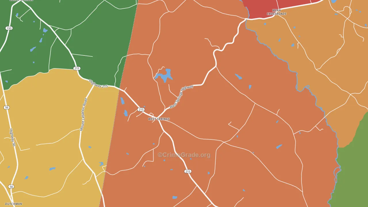 West Springs, SC Map of Arson Rates