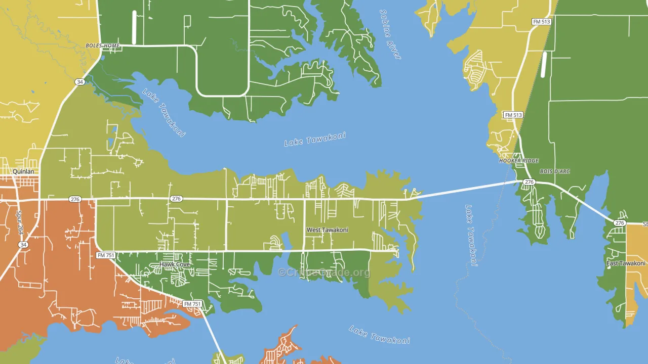 West Tawakoni, TX Map of Arson Rates
