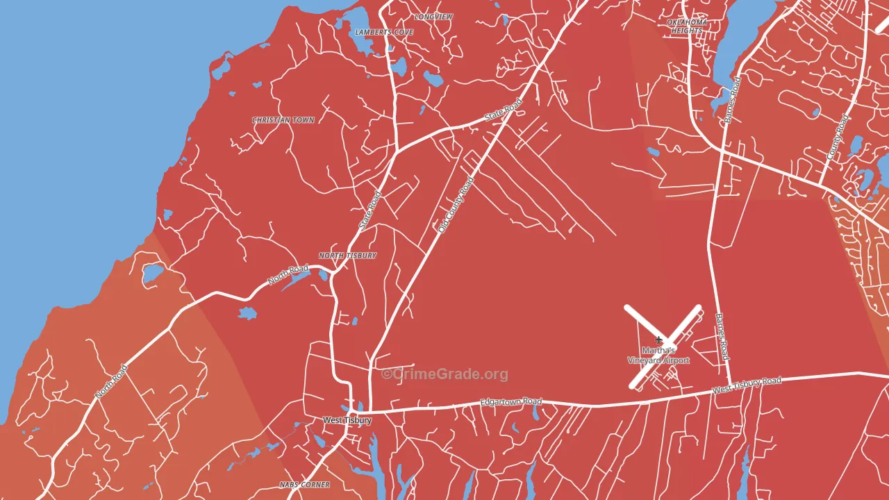 West Tisbury, MA Map of Arson Rates