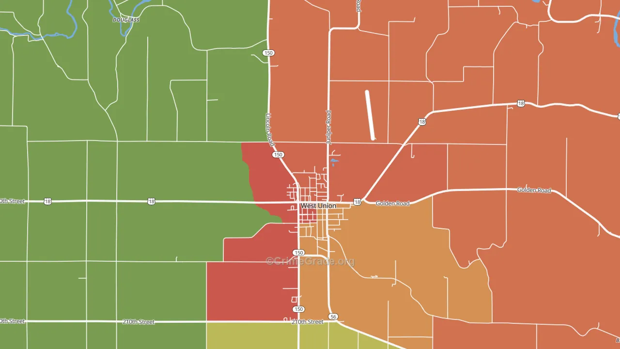 West Union, IA Map of Arson Rates