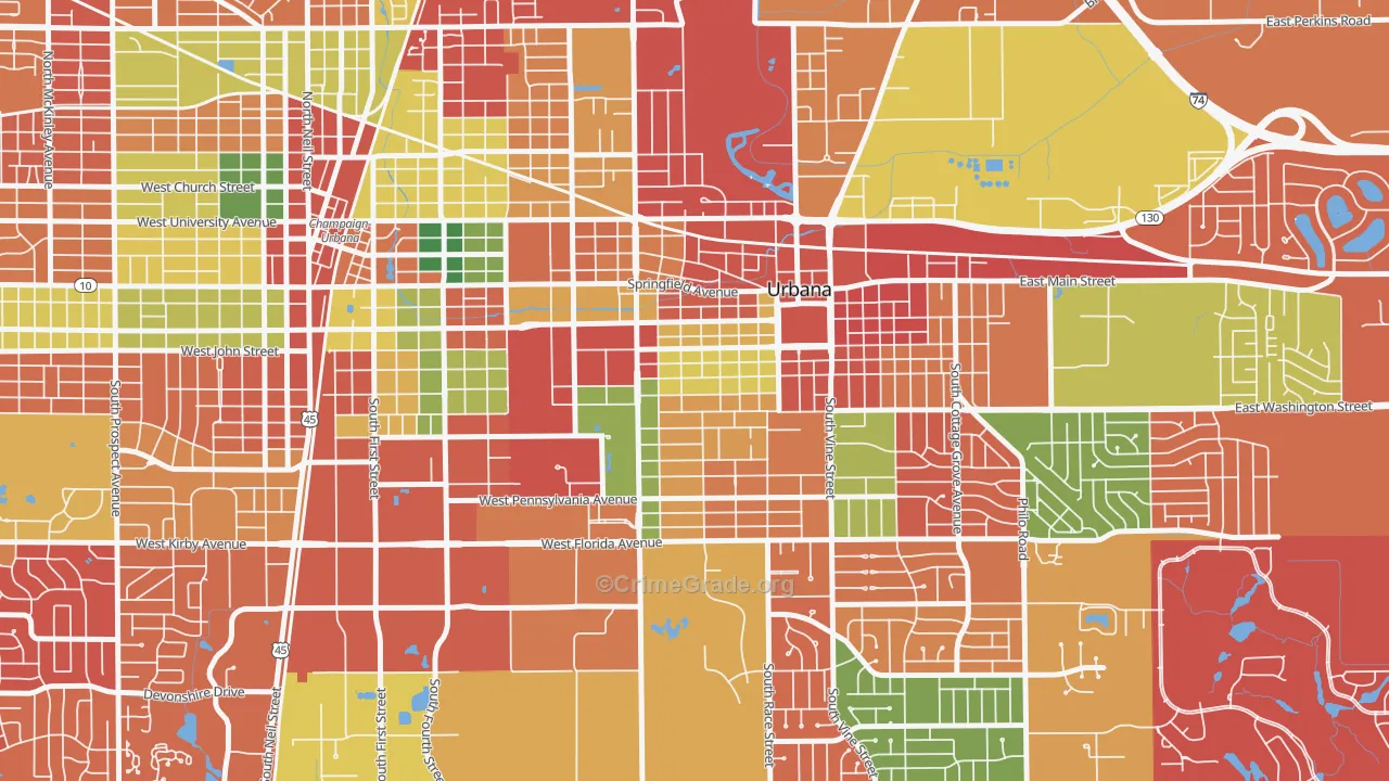 West Urbana, Urbana, IL Map of Arson Rates
