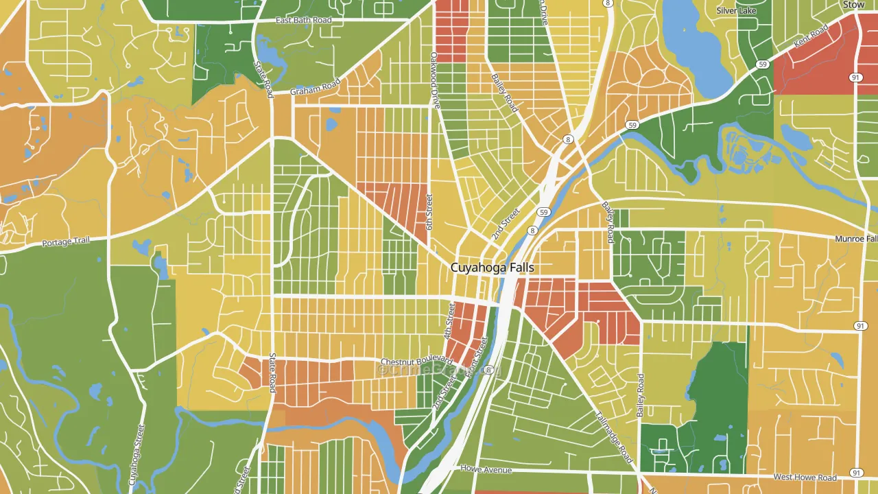 West Village, Cuyahoga Falls, OH Map of Arson Rates
