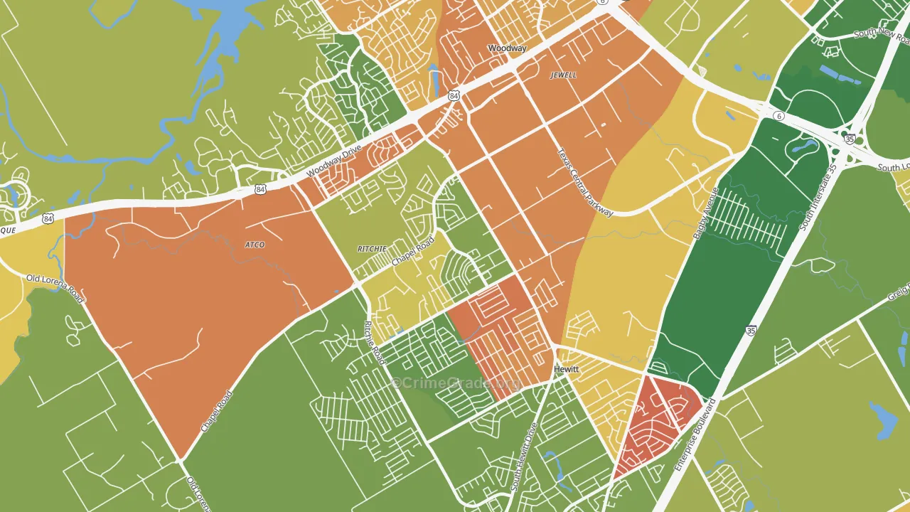 West Waco, Woodway, TX Map of Arson Rates