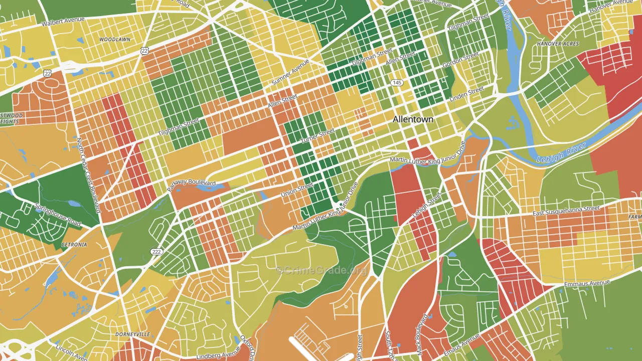 West Walnut, Allentown, PA Map of Arson Rates