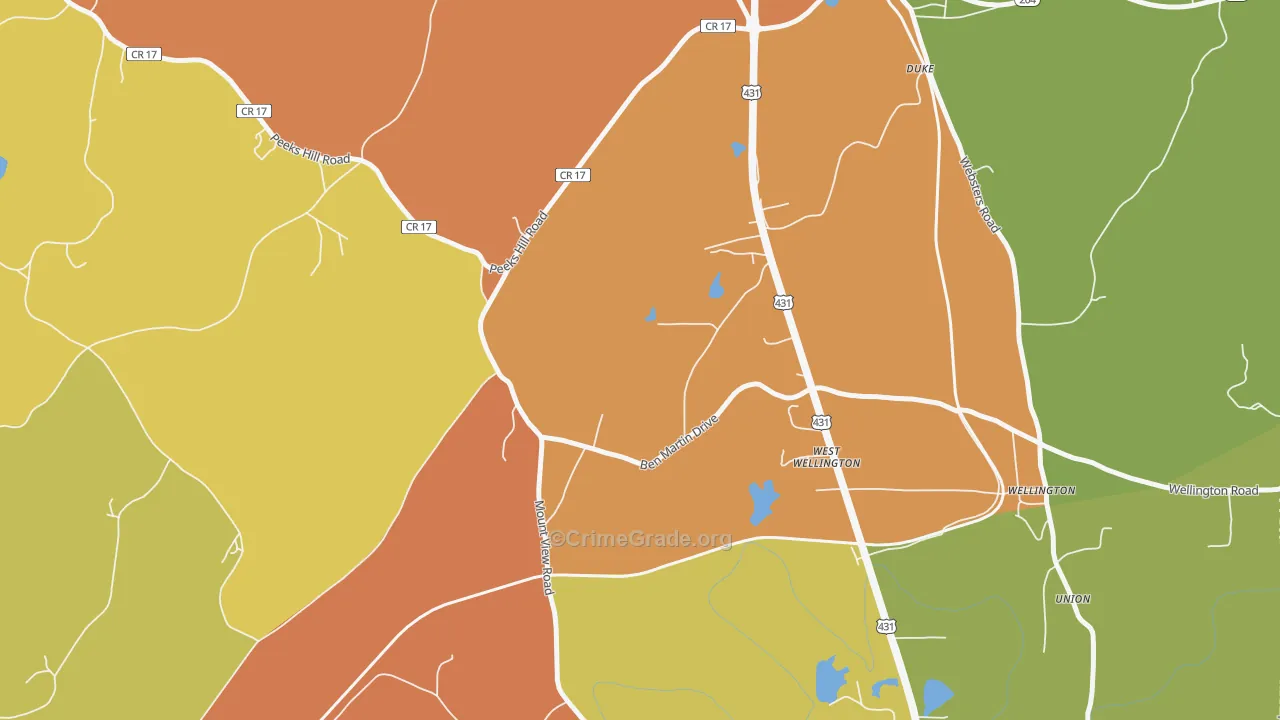 West Wellington, AL Map of Arson Rates