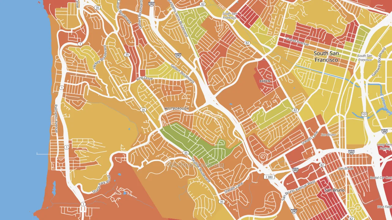 Westborough, South San Francisco, CA Map of Arson Rates