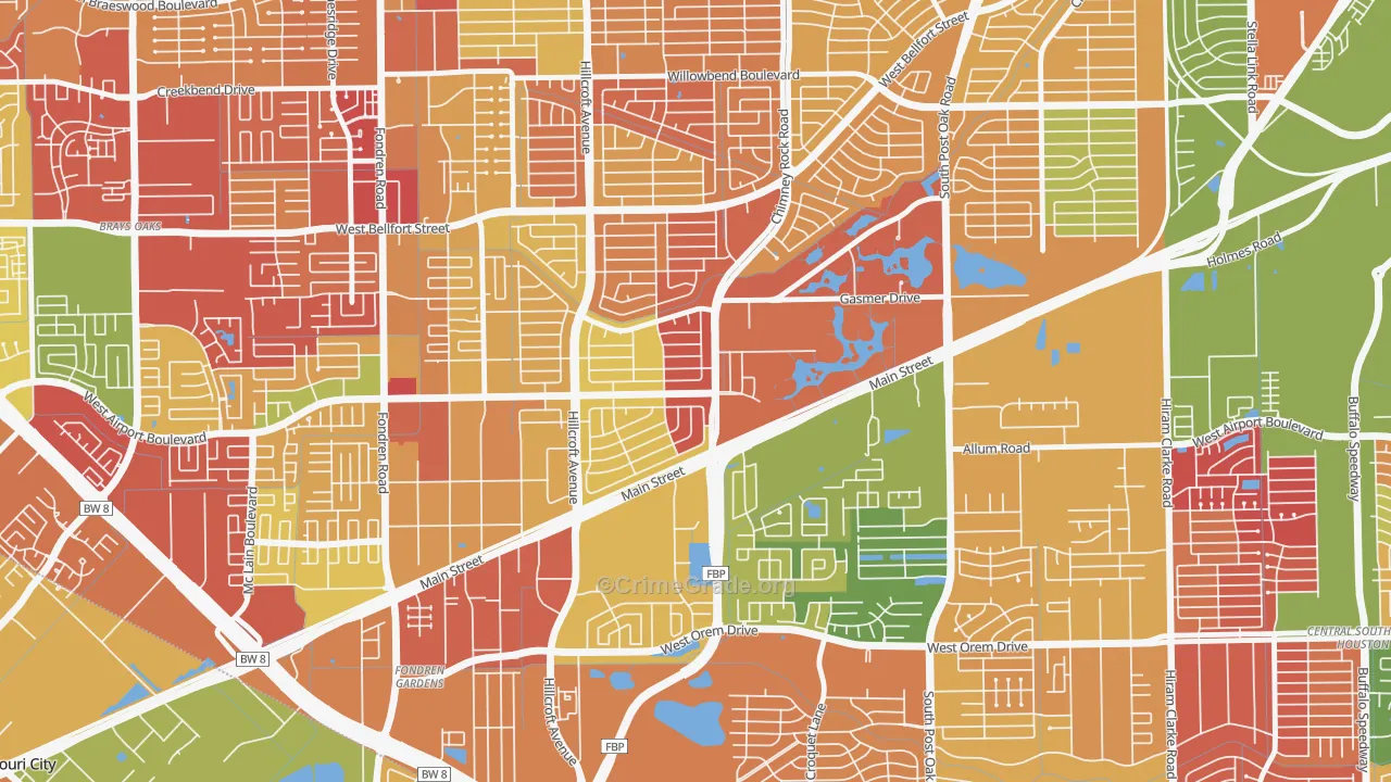 Westbury, Houston, TX Map of Arson Rates