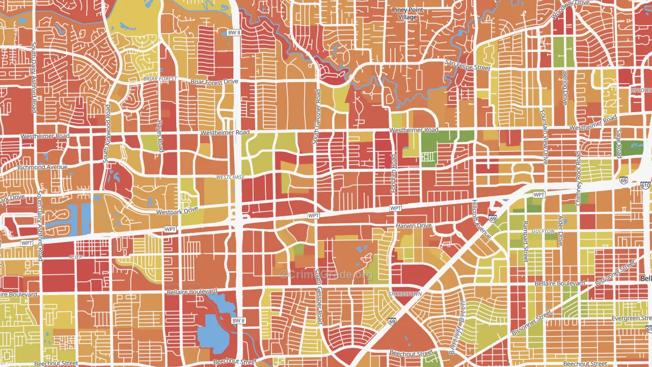 Westchase, Houston, TX Map of Arson Rates