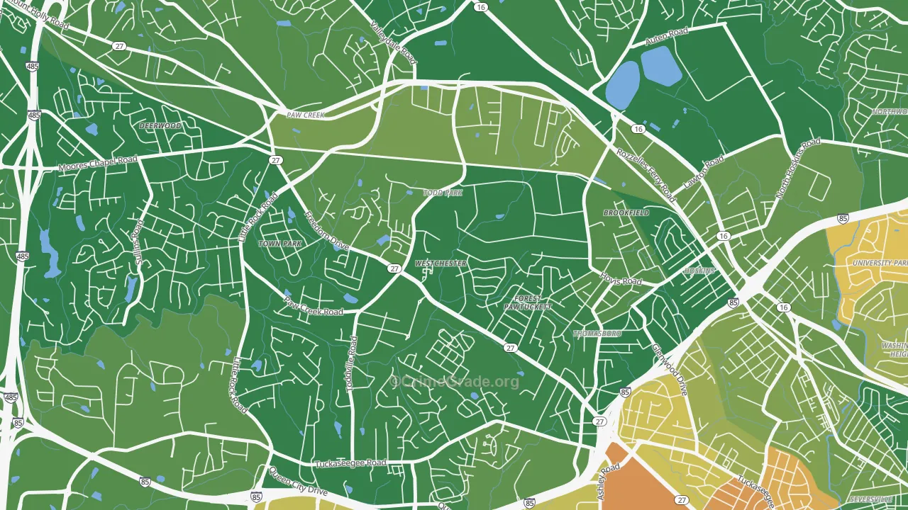 Westchester, Charlotte, NC Map of Arson Rates