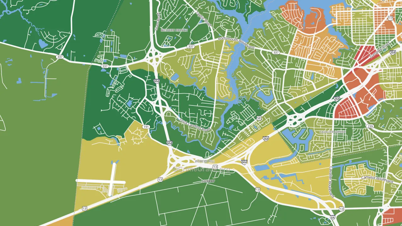 Western Branch South, Chesapeake, VA Map of Arson Rates