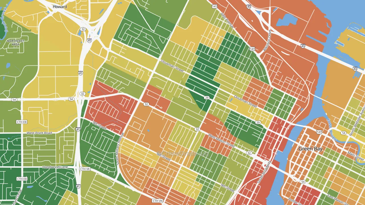 Western Corridor, Green Bay, WI Map of Arson Rates