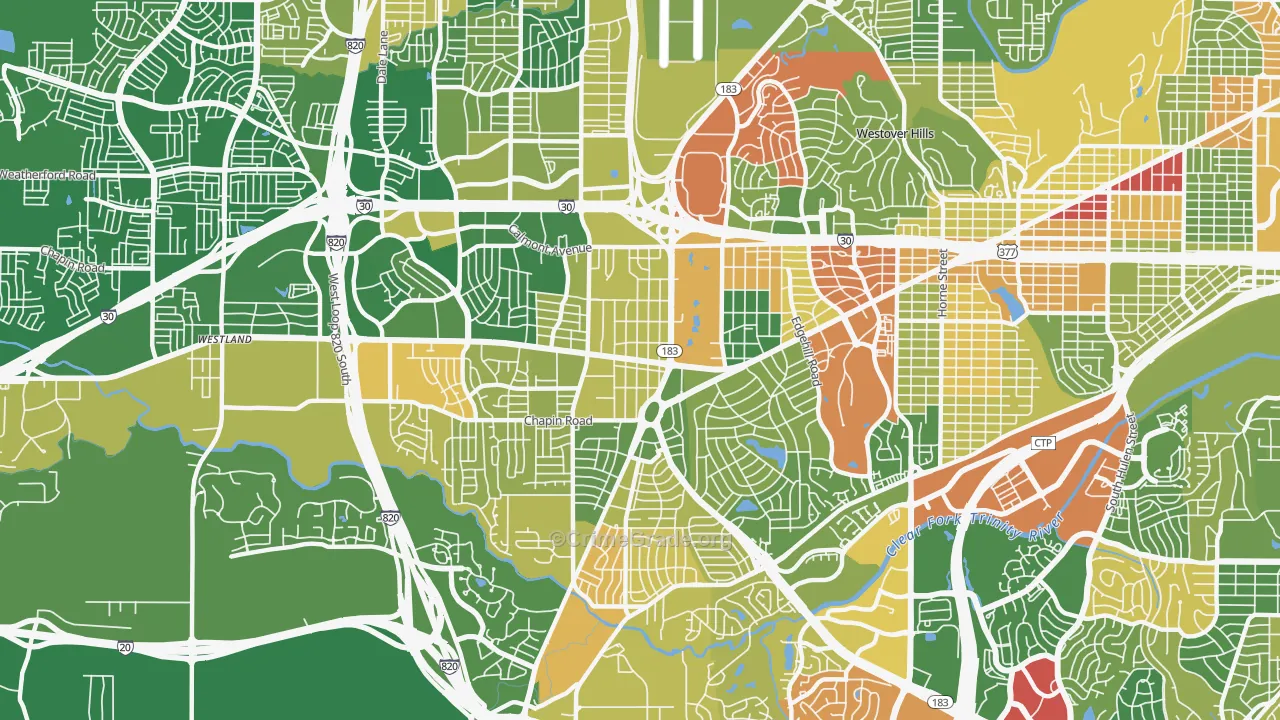 Western Hills Fort Worth, Fort Worth, TX Map of Arson Rates