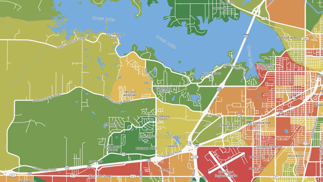 Western Hills Yarborough, Shreveport, LA Map of Arson Rates