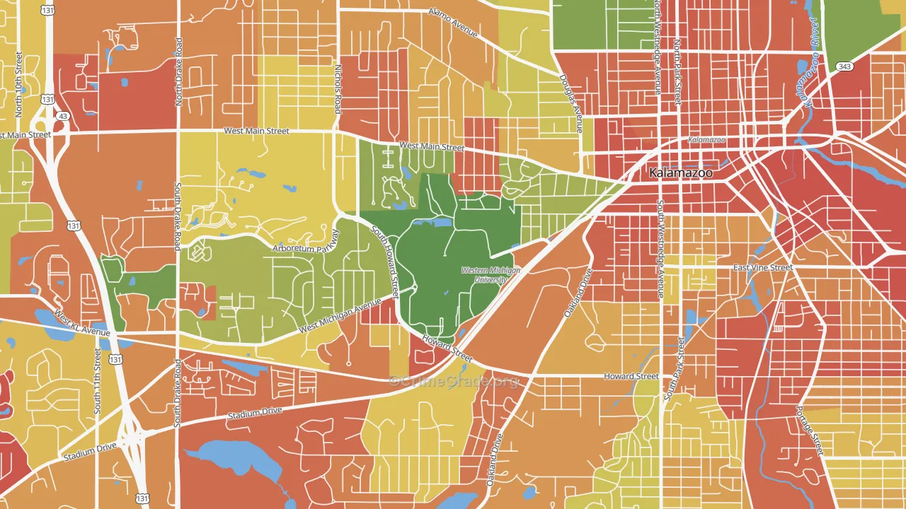 Western Michigan University-KRPH, Kalamazoo, MI Map of Arson Rates