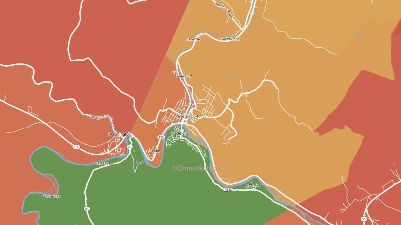 Westernport, MD Map of Arson Rates