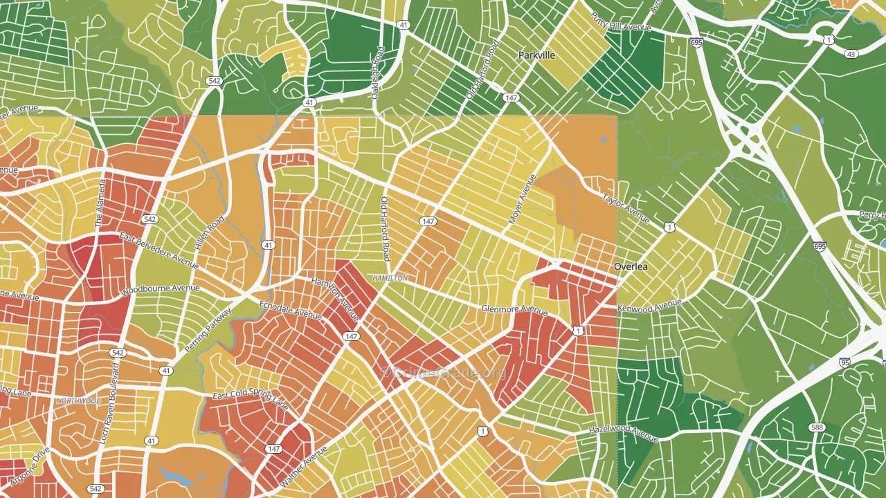 Westfield, Baltimore, MD Map of Arson Rates