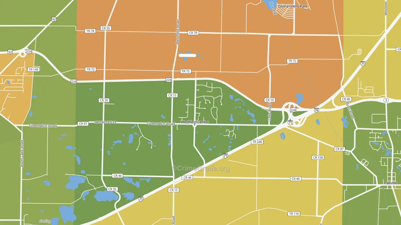 Westfield Center, OH Map of Arson Rates