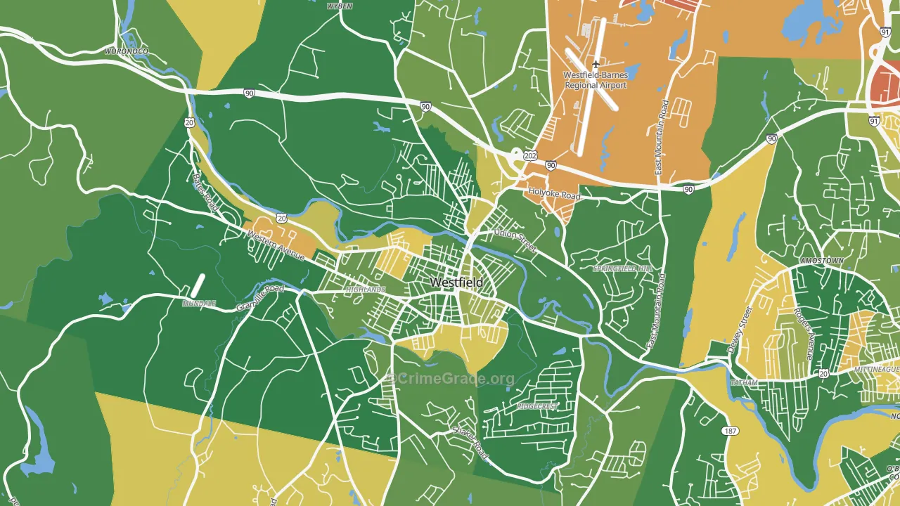 Westfield, MA Map of Arson Rates