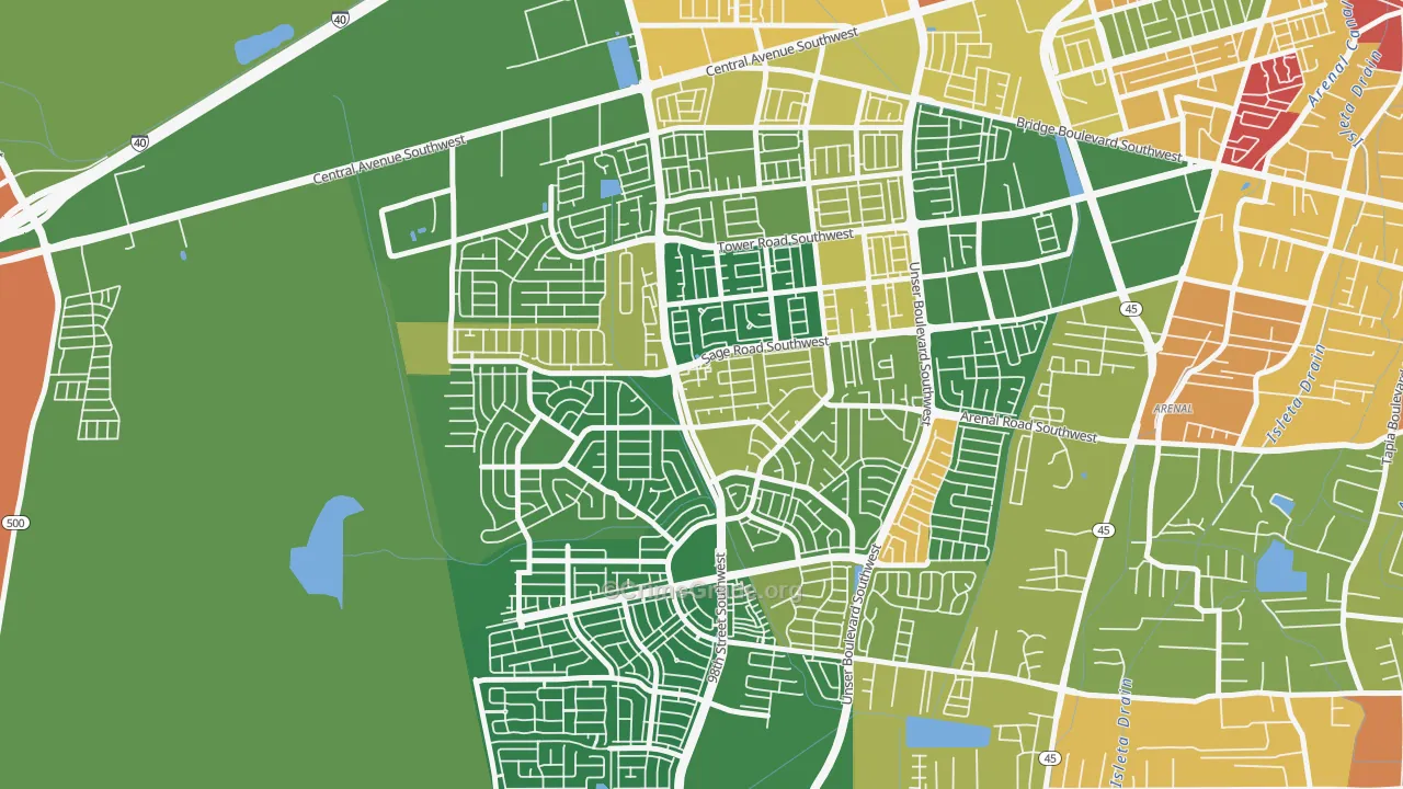 Westgate Hts, Albuquerque, NM Map of Arson Rates