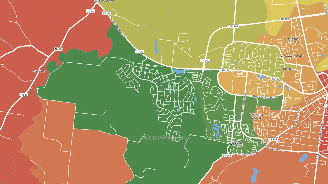 Westhaven, Franklin, TN Map of Arson Rates