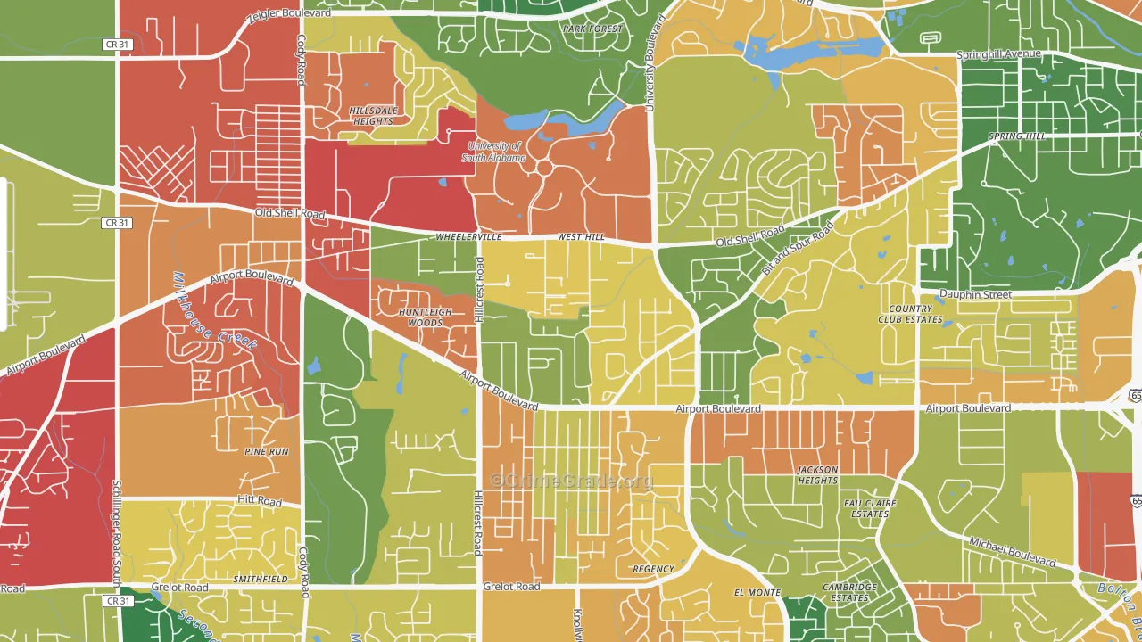 Westhill, Mobile, AL Map of Arson Rates