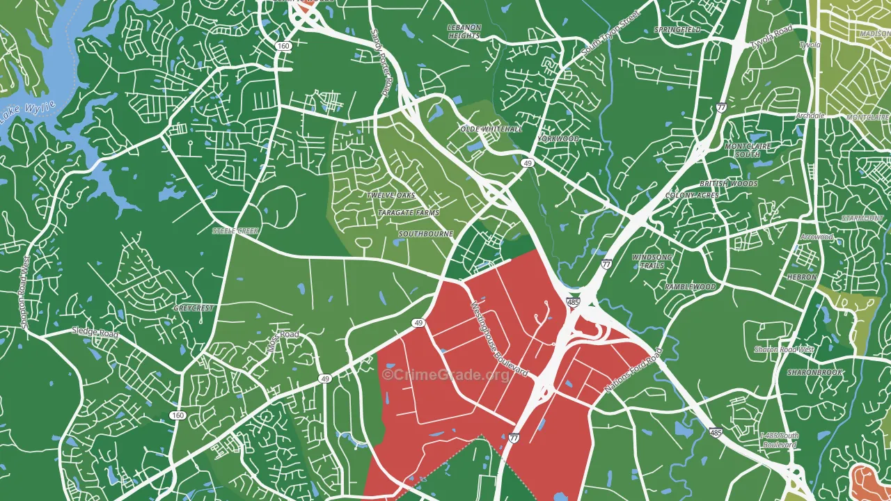 Westinghouse, Charlotte, NC Map of Arson Rates