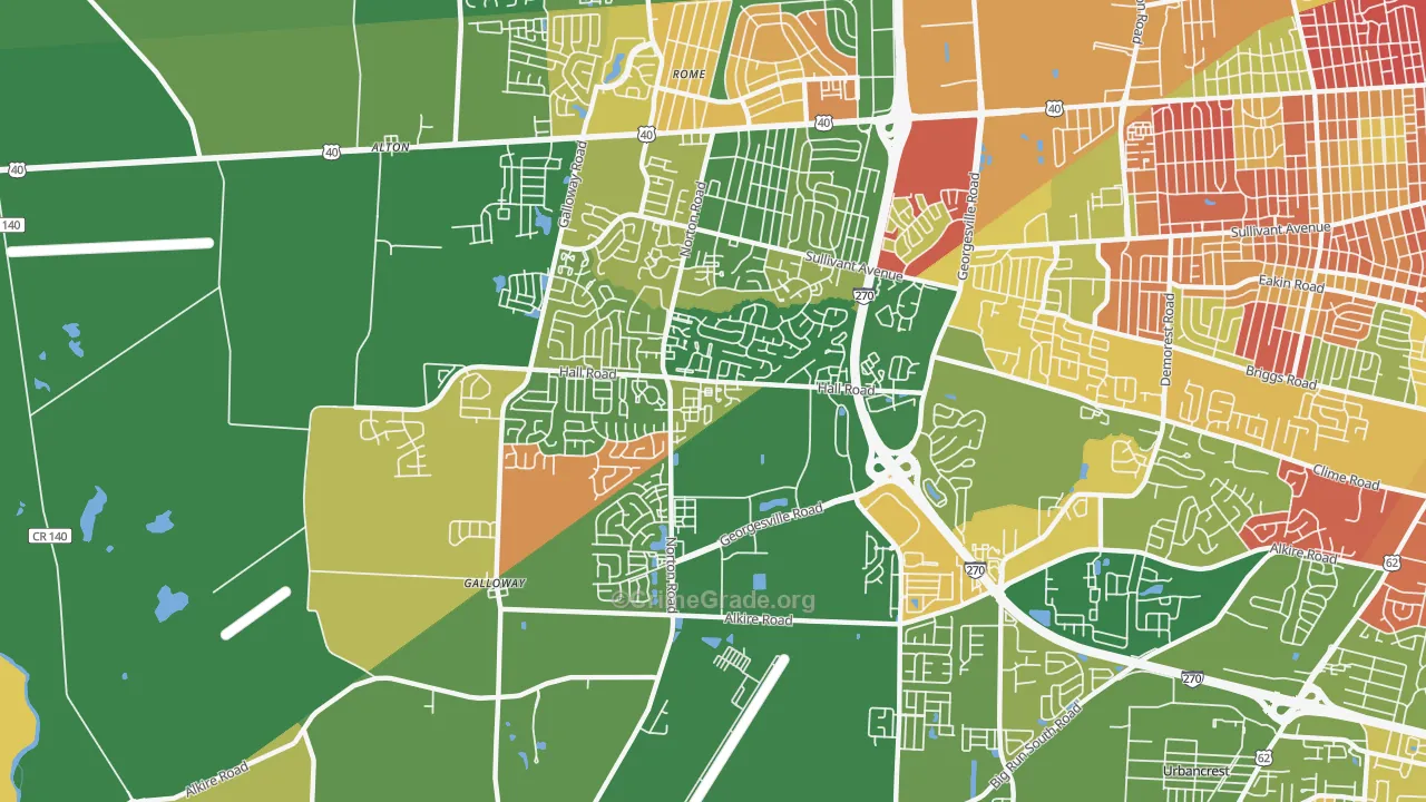 Westland, Galloway, OH Map of Arson Rates