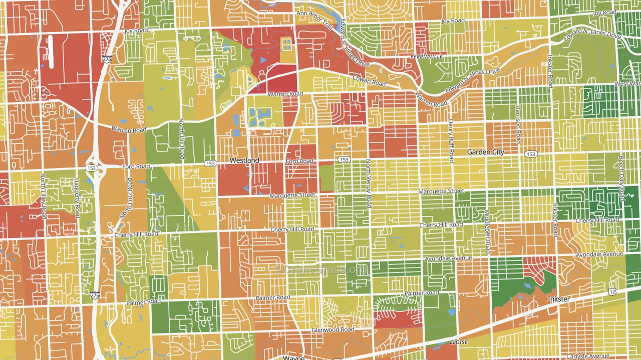 Westland, MI Map of Arson Rates