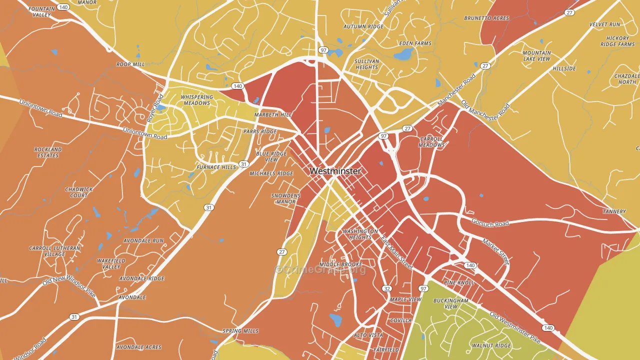 Westminster Historic District, Westminster, MD Map of Arson Rates